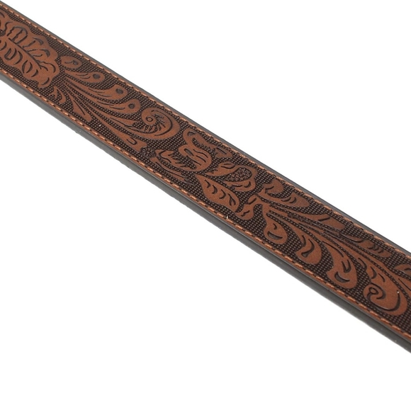 Leather Belt Strap with Embossed Western Scrollwork 1.5" Wide with Snaps - Picture 2 of 4
